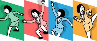 Waman in 4 poses. Vector illustration.