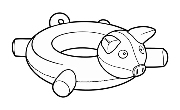 Cartoon Cute Doodle Świnka Nadmuchiwane Koło Basenowe Lato Pływanie Zabawka — Wektor stockowy