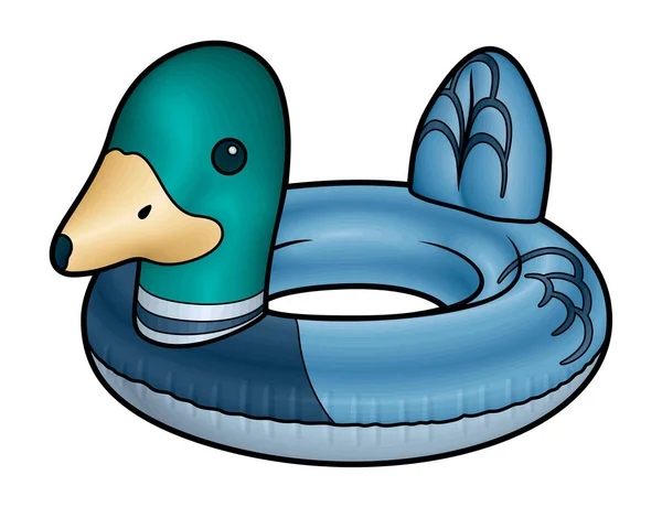 Cartoon Cute Doodle Duck Nadmuchiwane Koło Basenowe Lato Pływanie Zabawka — Wektor stockowy