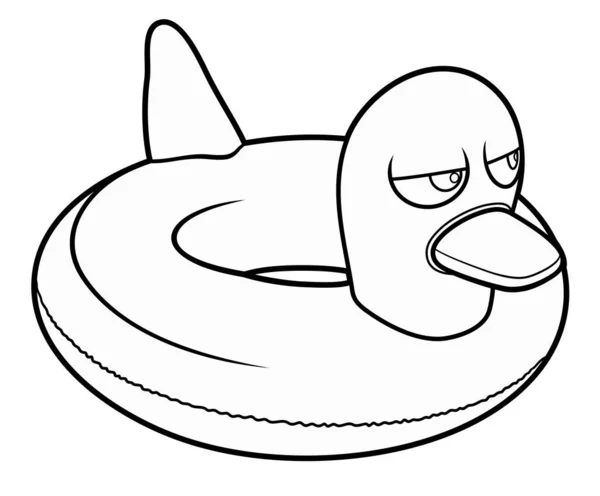 Cartoon Cute Doodle Duck Inflatable Pool Circle Gambar Lucu Vektor - Stok Vektor