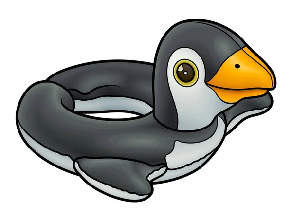 卡通可爱的涂鸦企鹅充气游泳池圈 夏季游泳玩具彩色矢量有趣的例证 因白人背景而被隔离 — 图库矢量图片