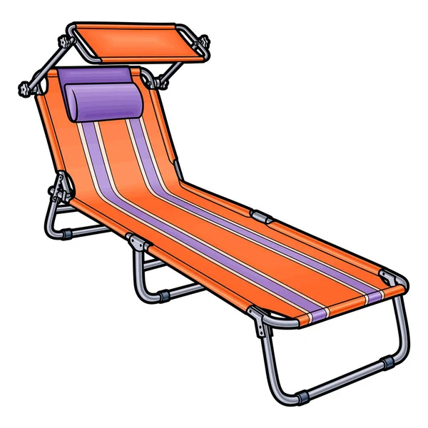 Cartoon Niedliches Doodle Liegestuhl Sommer Strand Freizeit Ausrüstung Bunte Vektor — Stockvektor