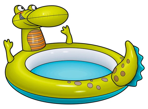 Cartoon Niedlichen Doodle Dinosaurier Aufblasbaren Pool Sommer Schwimmen Bunten Vektor — Stockvektor