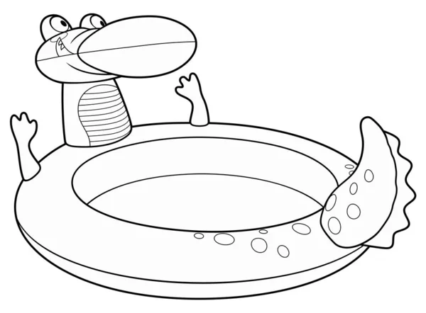 Cartoon Cute Doodle Dinosaur Inflatable Pool Summer Swimming Sketchy Vector — Stock Vector