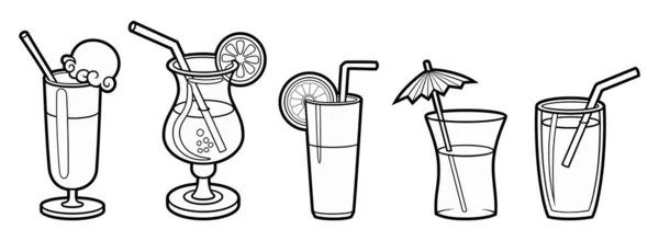 Cartoon Set Von Doodle Getränken Sommer Strandgetränke Vektor Lustige Illustration — Stockvektor
