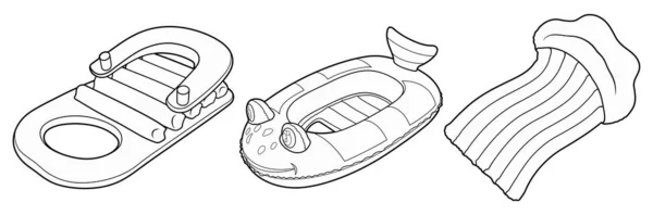 Cartoon Set Von Niedlichen Doodle Kids Aufblasbare Wassermatratzen Sommerschwimmspielzeug Vermittelt — Stockvektor