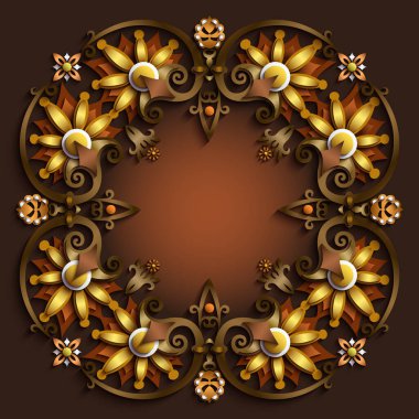 Vector soyut süs eşyası çerçevesi. Modern renk hacimli çiçek elementleri. Moda zanaat stili illüstrasyonu