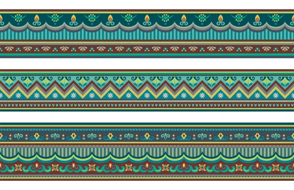 Conjunto Patrones Rayas Étnicas Abstractas Elementos Coloridos Vectores Ornamentales — Vector de stock
