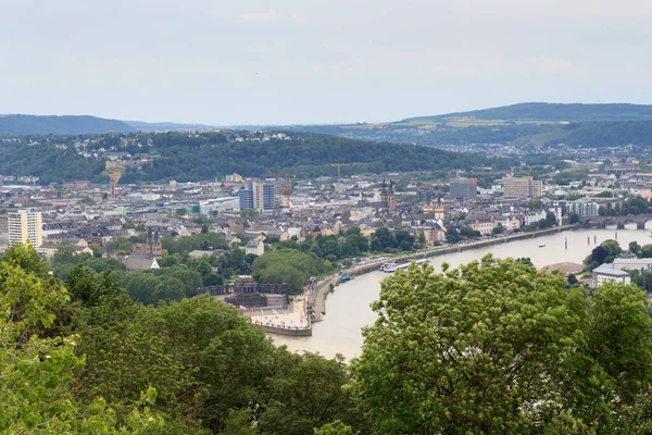 Panorama View Koblenz Deutsches Eck Німецький Куточок Rhine Moselle River — стокове фото