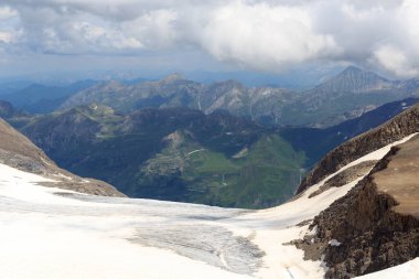 Mountain snow and glacier panorama and Grossglockner High Alpine Road in Glockner Group, Austria