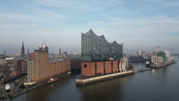 Aerial View Elbe Philharmonic Hall Elbphilharmonie Hamburg Skyline Panorama Hafencity — Wideo stockowe