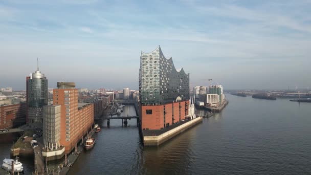 Aerial View Elbe Philharmonic Hall Elbphilharmonie Hamburg Skyline Panorama Hafencity — Wideo stockowe