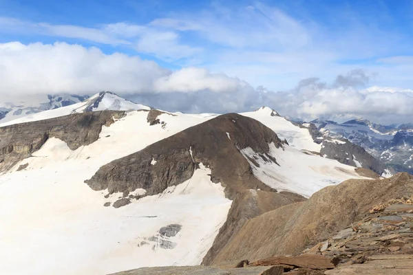 Mountain snow and glacier panorama with summit Johannisberg and Hohe Riffl in Glockner Group, Austria