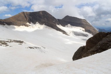 Glockner Group, Avusturya 'da Groer Baerenkopf ve Hohe Rıhtımı zirvesinde kar ve buzul manzarası