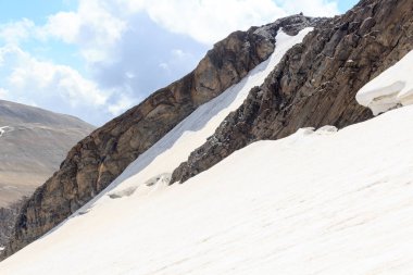 Mountain snow and glacier panorama with Eiswandbichl north face in Glockner Group, Austria