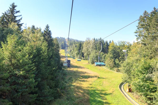 Chairlift Com Tobogã Verão Para Montanha Hoher Bogen Floresta Baviera — Fotografia de Stock
