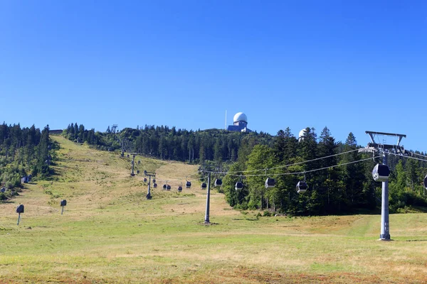 Gondola Výtah Lanovka Horu Grosser Arber Radarovými Kopulemi Radome Bavorském — Stock fotografie