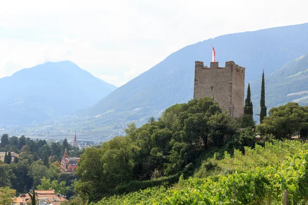 Panoráma Kilátás Powder Tower Felett Merano Hegyek Dél Tirol Olaszország — Stock Fotó