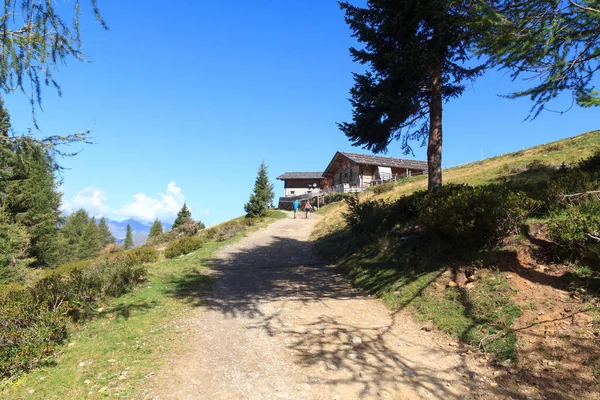 Caminhadas Caminho Para Cabana Alpina Montanha Hirzer Saltaus Tirol Sul — Fotografia de Stock