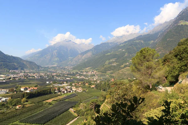 Panoráma Kilátás Algund Hegyek Tappeiner Sétányon Dél Tirol Olaszország — Stock Fotó