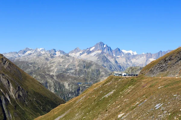 Panorama Uitzicht Met Berg Finsteraarhorn Furka Pass Weg Zwitserse Alpen — Stockfoto