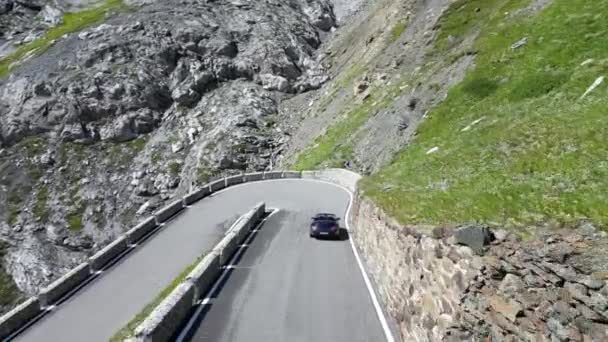 Stilfs Italien Juli 2023 Blue Porsche 911 Cabriolet Kör Utför — Stockvideo