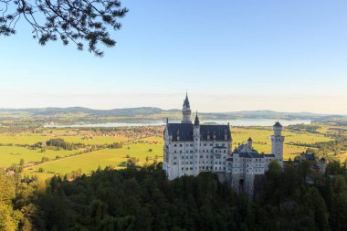 Neuschwanstein Kalesi ve Forggensee Gölü ile Panorama, Almanya
