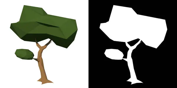 3Dレンダリングで作られたカットアウトするアルファチャンネル付きの植物低ポリツリー3ツリーPngのフロントビュー — ストック写真