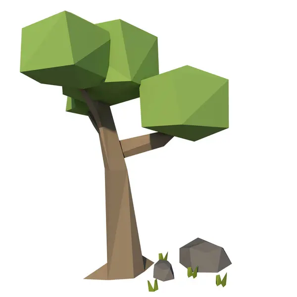 Front view of Plant Low Poly Tree 7 Tree white background 3D Rendering Ilustracion 3D