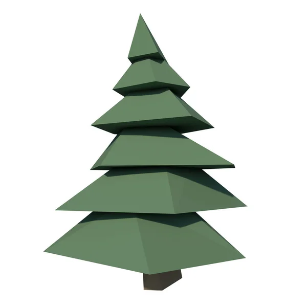 Front view of Plant Low Poly Pine 3 Tree white background 3D Rendering Ilustracion 3D