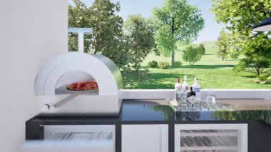Pizza fırını ve bulaşık makinesi modern iç mekanlarda pizza.