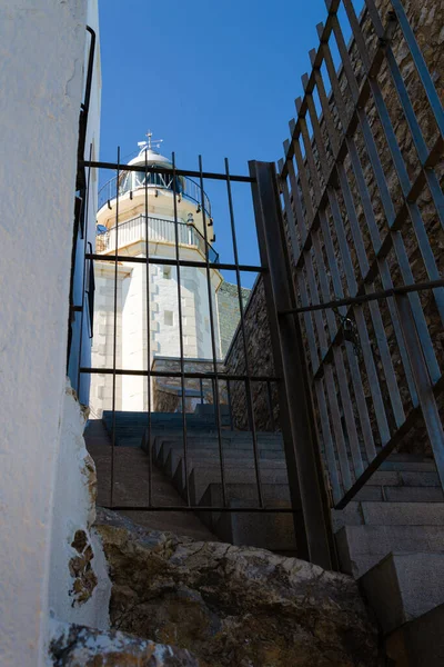 Peniscola deniz feneri bulutlu bir günde, Castellon, İspanya