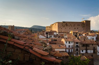 Mora de Rubielos city skyline with a view of the historical buildings, Teruel, Spain clipart