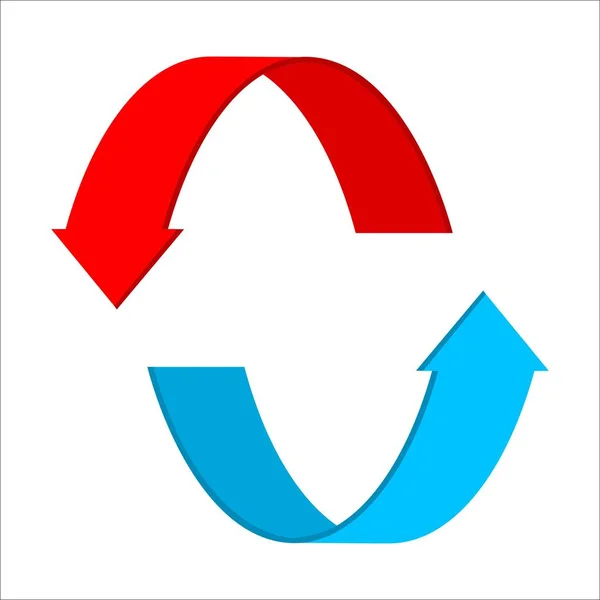 Kırmızı ve mavi oklar dairesel bir hareketle. Geri dönüşüm sembolü.