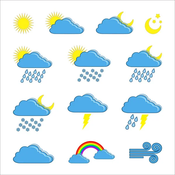 Beyaz arkaplanda hava durumu simgeleri. Vektör illüstrasyonu.