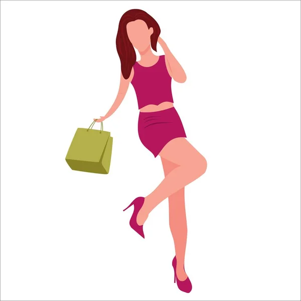 Alışveriş vektörü çizimi olan şık bir kadın..