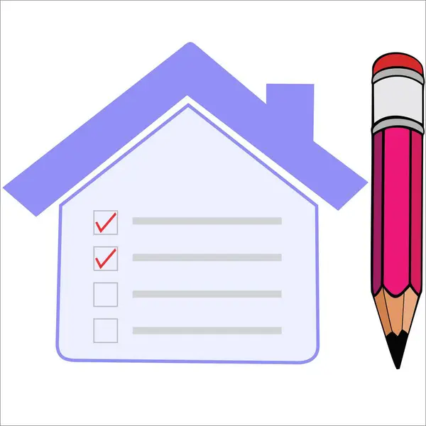 Vektör çizimi. Ev biçimindeki görevlerin denetim listesi. Kalemli bir ev..