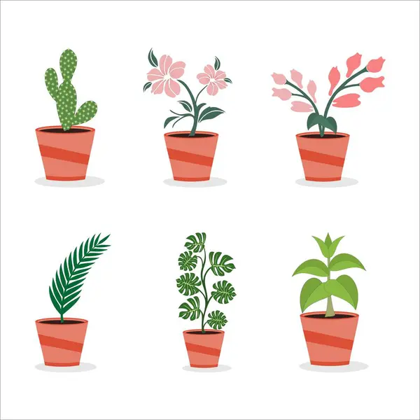 Çiçek saksısında şirin bir çiçek. Vektör illüstrasyonu.