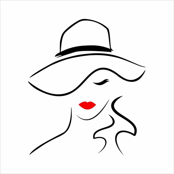 Bir kadının vektör çizimi. Siyah şapkalı kadın. Moda çevresi. Bir kızın modeli..