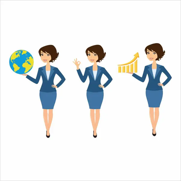 Modern iş kadını konsepti. Vektör çizimi. Diyagram, dünya. İş kadını. İş kadını..