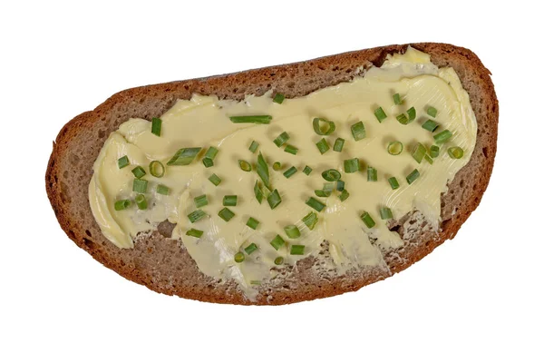 Máslový Chléb Pažitkou Izolované Bílém Pozadí — Stock fotografie