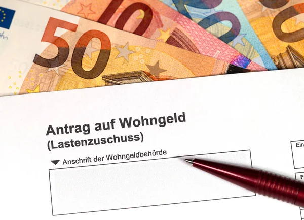 Formanyomtatvány Antrag Auf Wohngeld Lastenzuschuss Fordítás Lakástámogatás Iránti Kérelem Rakománytámogatás — Stock Fotó