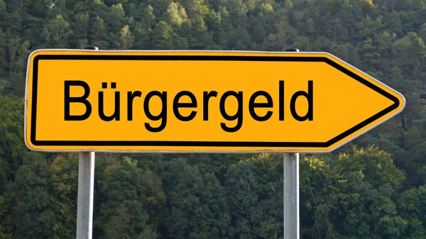 Wegwijzer Met Inscriptie Buergergeld Vertaling Burgergeld — Stockfoto