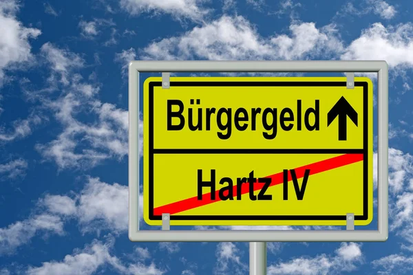 Sign End Town Content Buergergeld Und Hartz Translation Citizens Income — Stock Photo, Image