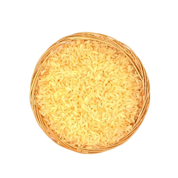 Reiskörner Korb Vor Weißem Hintergrund — Stockfoto