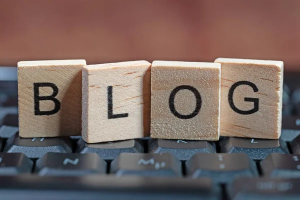 stock image Blog, wooden letters on a keyboard