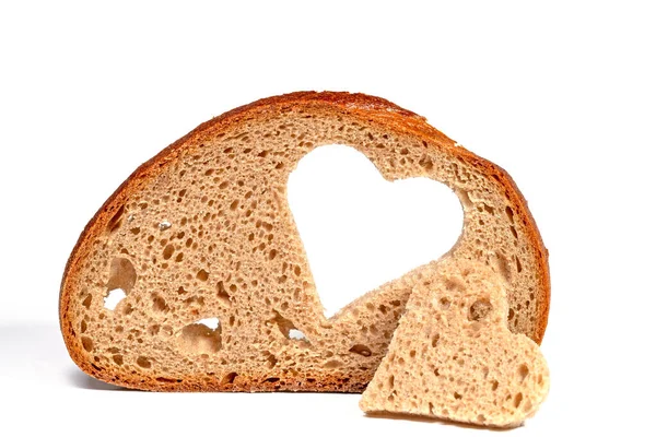 Serce Wycięte Kawałka Chleba — Zdjęcie stockowe
