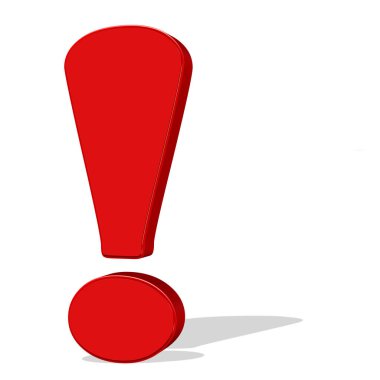 Beyaz arkaplana karşı kırmızı ünlem işareti, 3d illüstrasyon