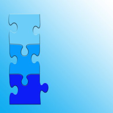 Mavi bir arkaplanda birleştirilmiş üç yapboz parçası