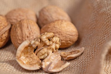 Cracked walnut in a closeup